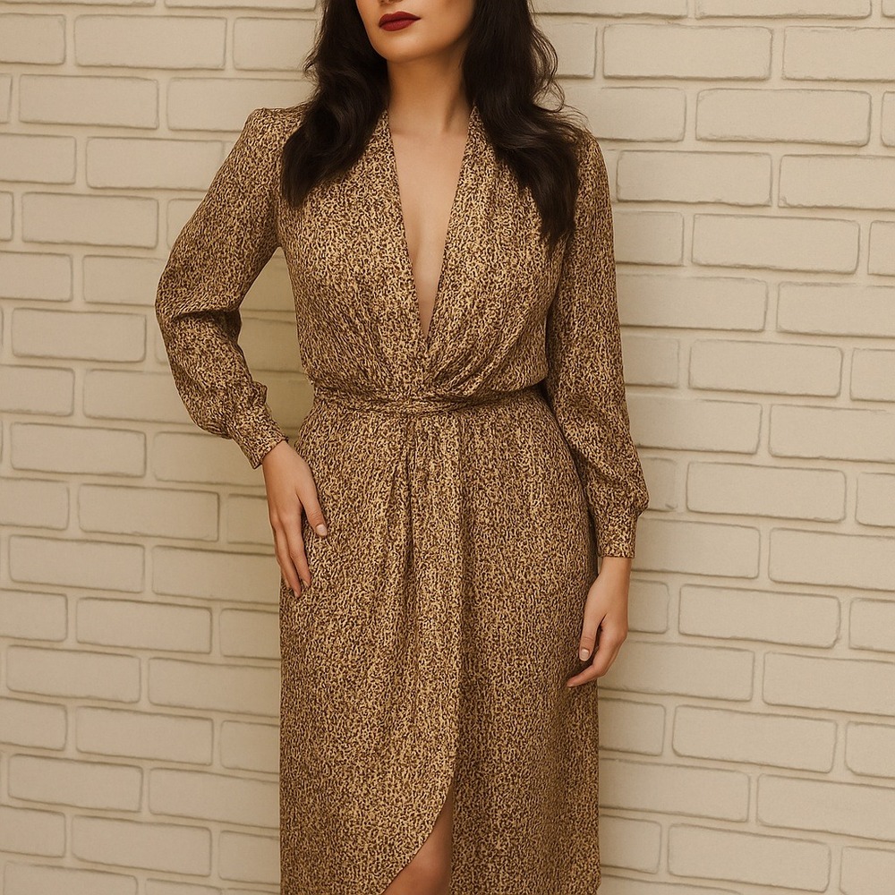 Vintage Albert Capraro Silk Leopard Print Dress 70s 80s Hong Kong Size 10 M